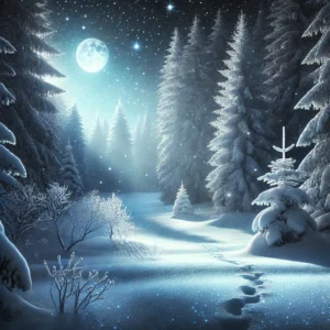 zauberhaft verschneite Winterwaldlandschaft mit Vollmond