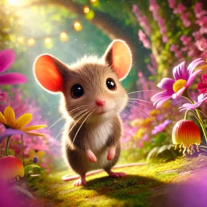 süße kleine Maus inmitten des blumigen Waldes