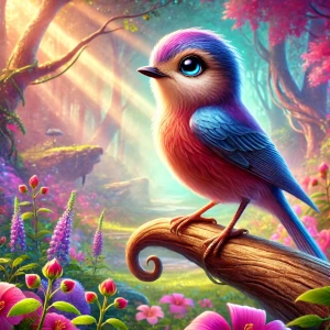 kleine bunte Vogeldame auf einem Ast sitzend