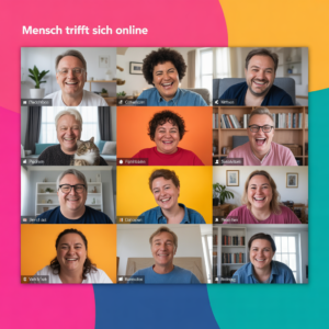 Menschen treffen sich online in einer fröhlichen Community