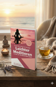 Der Meditationsratgeber in einer gemütlichen Kuschelecke zum Lesen