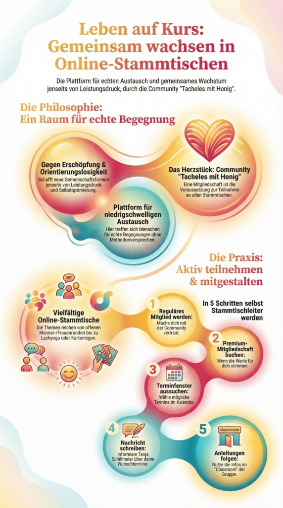 Grafik über die Vorteile der Community und die Schritte wie man Stammtischleiter wird