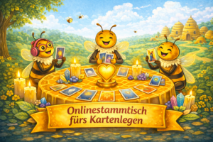 Mitglieder versammeln sich als Bienen vor einem Kartenlegetisch