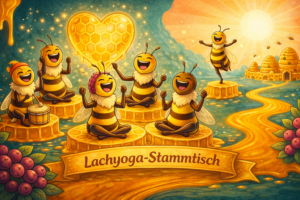 Mitglieder sitzen auf ihren Waben und lachen