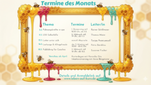 Termine unserer Onlinestammtische im März mit Vorschau auf schöner honigtriefender Tafel