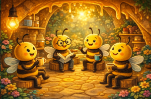 Bienen sitzen miteinander austauschend im Kreis